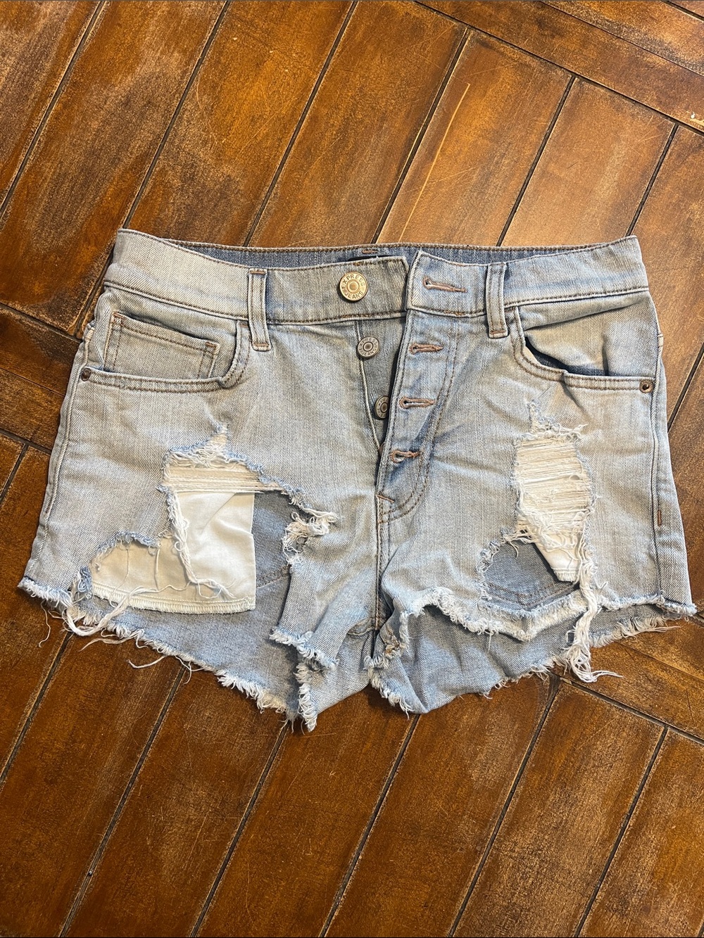 Light Blue Distressed Denim Shorts - Women